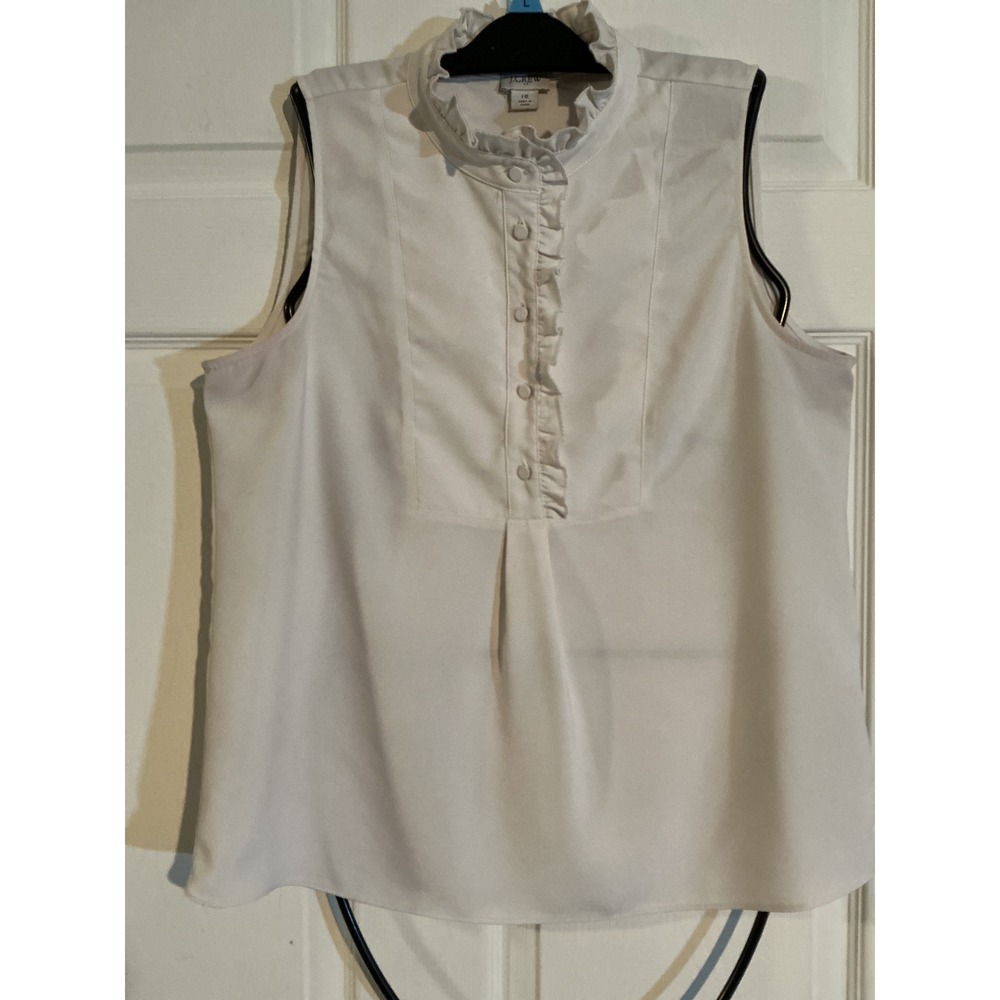 J.Crew Womens White Ruffle Neck Sleeveless Blouse Pleated Bib Top Size 10 - Picture 1 of 7